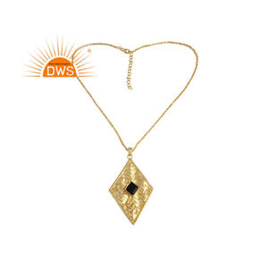 Pendentif carré en forme de pierre précieuse pour femmes, fait à la main, en Onyx noir, plaqué or, chaîne, livraison gratuite - Product Image 1