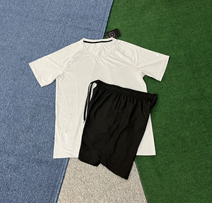 Ensemble de course 2 pièces pour homme avec logo imprimé, t-shirt à séchage rapide et <span class=keywords><strong>short</strong></span> de sport noir respirant, survêtement d'entraînement - Product Image 4