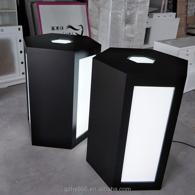Customizable Double-Sided Economical Eco-Friendly Durable MDF Hexagon LED Display Plinth Commercial Illuminated Showcase