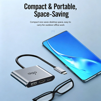 Hub d'extension multiport USB-C, charge pass-through PD 100W, USB 3.0, 4K, pour configuration d'équipement de bureau partagé