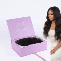 Kit de Empaque para Pelucas de Lujo al por Mayor, en Terciopelo Morado con Encaje, Carpeta Magnética de Papel con Logotipo Personalizado y Logotipo UV en Relieve