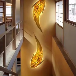 Lámpara de Pared LED de Bambú Moderna Nórdica, Decoración de Pared Tejida a Mano con Forma de Pez para Restaurante, Hotel, Villa, Iluminación Interior - Product Image 5