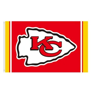 ธง NFL kc chiefs Kansas City Chiefs 3x5 ฟุต โพลีเอสเตอร์ 100% ใช้ในซุปเปอร์บอลที่กําหนดเอง Kansas City kc Chiefs ธง