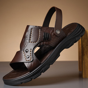 Sandales d'extérieur pour hommes, style sportif décontracté, à bout ouvert, semelle en caoutchouc, couleur unie, faciles à enfiler, confortables pour la marche, idéales pour la plage en été - Product Image 3