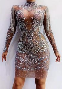 NOVANCE 2024 bahar kıyafetler parlak kristal seksi Mesh püsküller moda yaz siyah kadınlar için afrika elbise kız dans seksi etek - Product Image 2