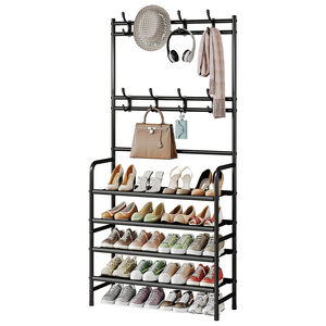 5-Layer Free Standing Metal Coat & <b>Shoe</b> Rack with Hooks Sturdy & Durable Rust-proof Detachable Stand for Living Room and Bags - Product Image 1