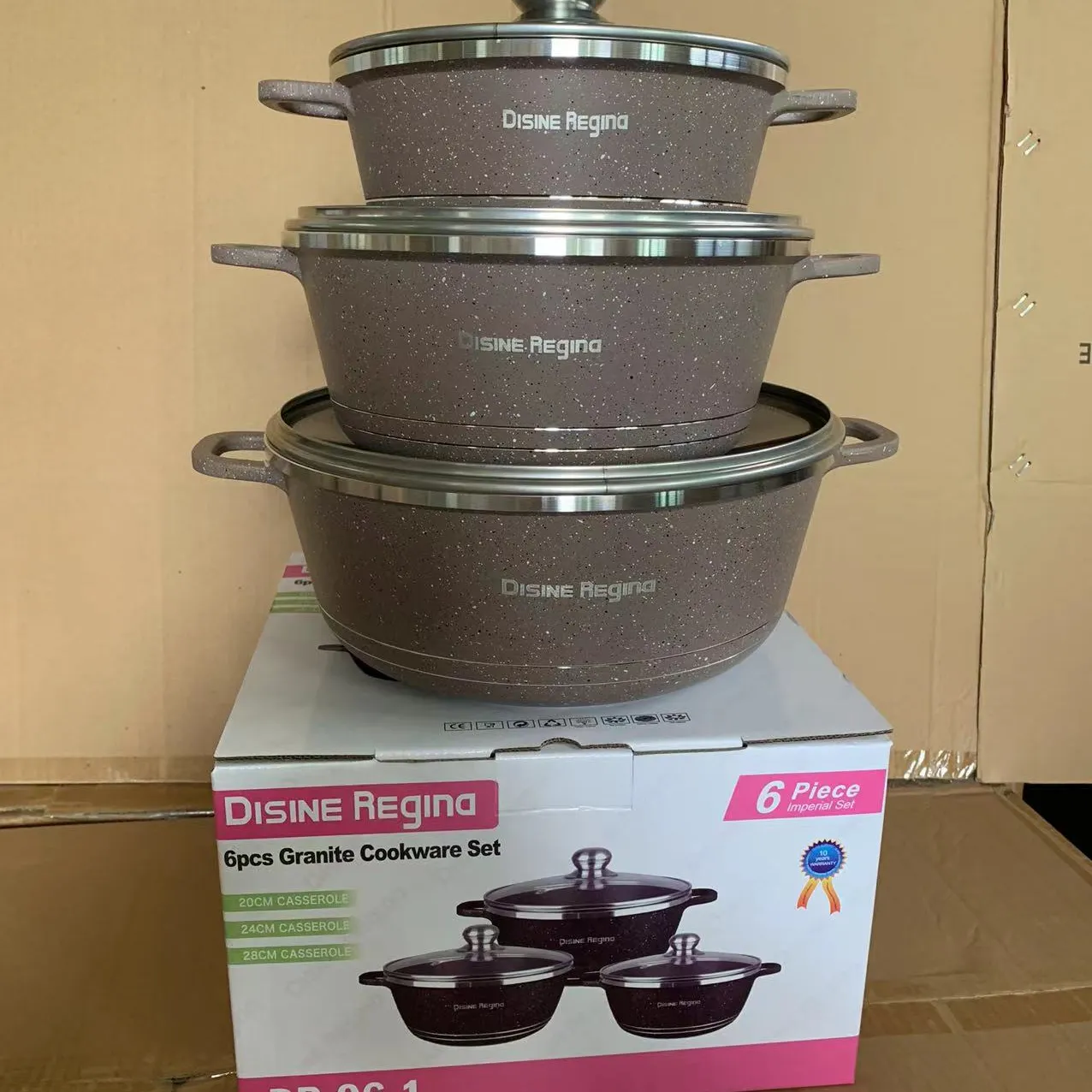 Thanh lịch 6Piece Cooking Pot Set với biểu tượng tùy chỉnh không dính Granite Cookware Set cho phong cách Trung Quốc nấu ăn