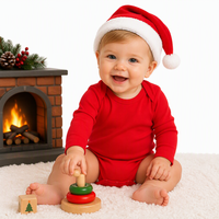 Combinaison pour bébé nouveau-né en coton à manches longues, couleur unie, respirante, écologique, vente en gros de Noël