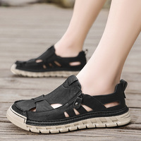 Sandales en cuir respirantes faites à la main pour hommes, chaussures de marche décontractées d'extérieur à bout fermé avec fermeture éclair latérale, taille 38-46
