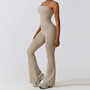 Fitness-Sets Sportliche Körperbetonte Einteiler Gym-Jumpsuits Bauchkontrolle Fitness-Yoga-Bekleidung Damen Weite Yoga-Schlaghosen - Product Image 2