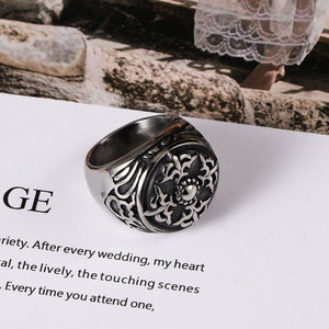 European American Retro Flower Pattern <b>Titanium</b> Steel <b>Ring</b> Men's Jewelry Gift SA805 - Product Image 4