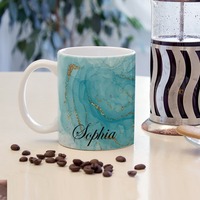 Mug en céramique marbrée personnalisé avec nom et cœur en aquarelle, cadeau personnalisé pour elle, mug à café pour son anniversaire, la Saint-Valentin, Noël