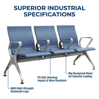 Banc d'attente de qualité aéroportuaire avec ports de charge USB intégrés, sièges robustes en PU et aluminium pour salon de terminal
