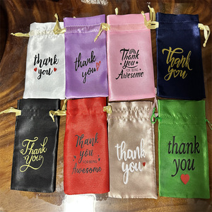 Custom Logo Black Satin <b>Gift</b> Bags Drawstring Jewelry Candy Pouches Wig Bags Hair Extension Packaging Bundle Silk Satin Bag - Product Image 5