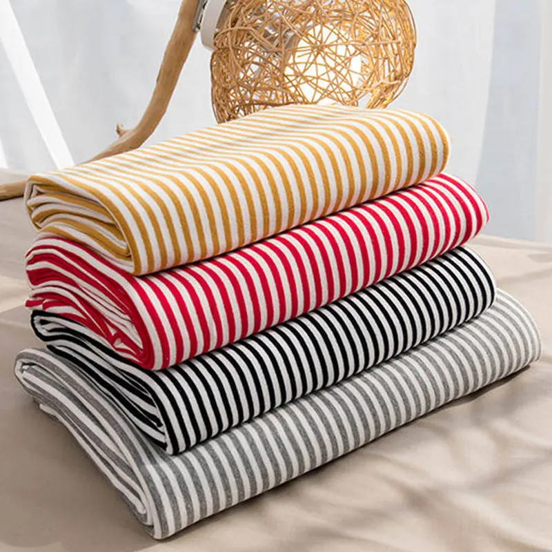 Stock lot knitted stretch yarn dyed stripe 95 cotton 5 spandex fabric for dress