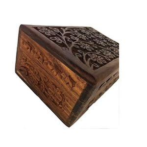กล่องไม้แกะสลักลายดอกไม้ ทำด้วยมือ เหมาะสำหรับเก็บเครื่องประดับ ของมีค่าขนาดเล็ก กล่องไม้ฝาพับ กล่องของขวัญไม้ - Product Image 5
