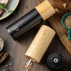 Juego de Molinillos de Sal y Pimienta de Roble de 7 Pulgadas, con Perilla Giratoria, Manuales, de Madera, Retro, Creativos, Negros, para Regalo, Cocina - Product Image 4
