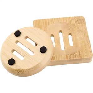 Jaboneras de madera redondas y cuadradas de madera natural con drenaje automático, diseño minimalista para uso en el baño. - Product Image 3