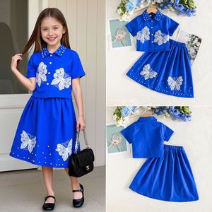 Vêtements pour enfants en gros, usine chinoise, ensemble papillon <span class=keywords><strong>bleu</strong></span> perle pour tout-petits, robe d'été pour fille, vêtements pour bébés, ensembles de vêtements pour filles - Product Image 2