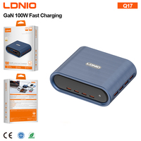 Chargeur GaN LDNIO Q17 100W à prix de gros, 4 ports USB, 4 ports Type-C, adaptateur secteur de bureau, large plage de tension, prises US, UK, EU, chargeur multi-appareils