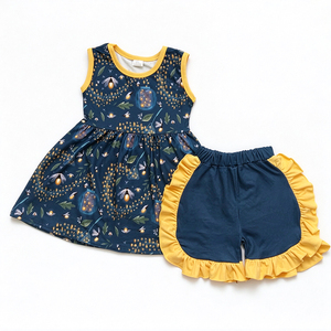 OEM ODM Milk Silk Print <b>Girls</b> 2 Pcs Outfit Ruffle Toddler Short <b>Set</b> Cartoon Floral Kids <b>Clothing</b> <b>Set</b> - Product Image 4