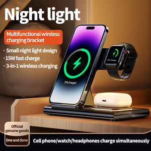 Station de charge sans fil 4 en 1 2025 avec logo et veilleuse pour téléphone portable, station de charge inductive, tendance nouvelle - Product Image 2