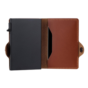 Casekey Shinning Oil Wax Genuine Leather Smart <b>Card</b> <b>Holder</b> <b>Wallet</b> Slim Aluminium RFID Blocking Pop up Credit <b>Card</b> Case <b>Wallet</b> - Product Image 2