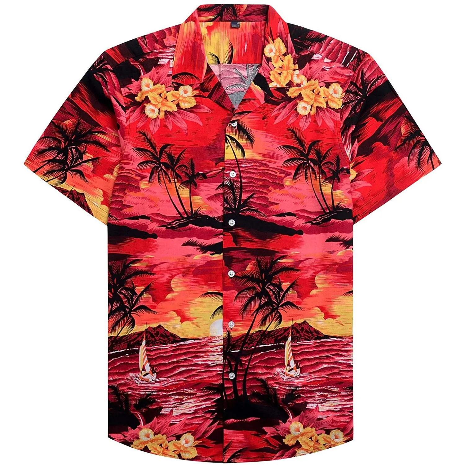 Tianyun 2023 Open Collar Red Floral Special Printing Rayon Hawaiian Shirt Custom Mens Shirts