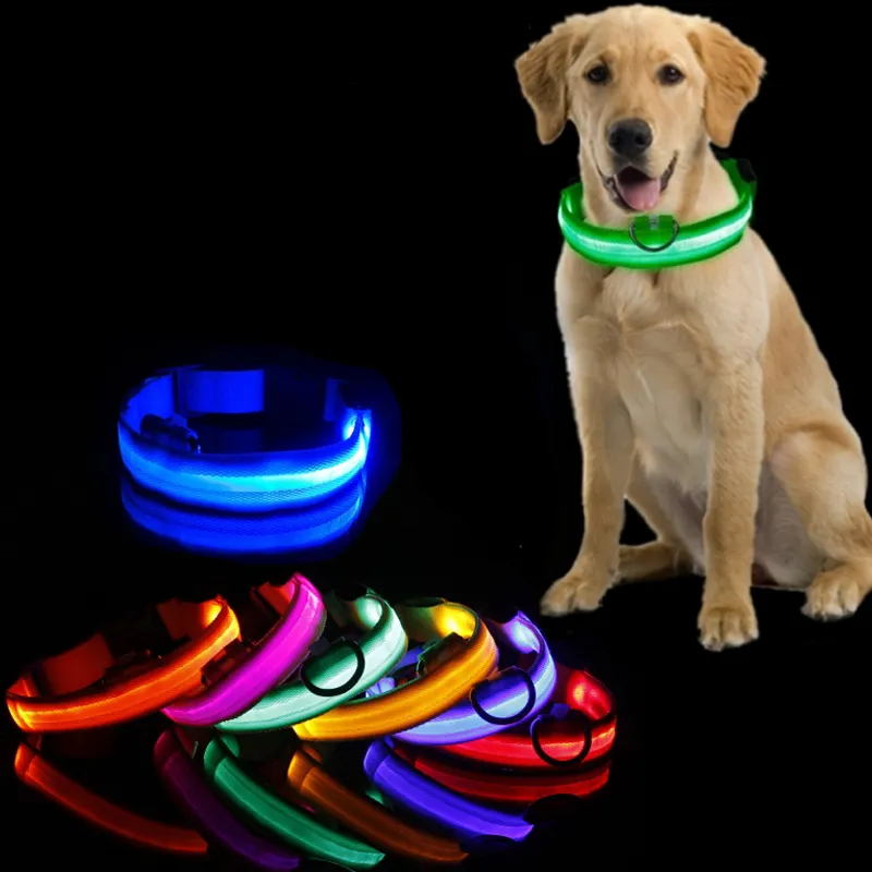 Anti-Lost Adjustable Flashing Night Safety Luminous Light Up Led Pet Dog Collar USB Rechargeable for Dogs Puppies Walking