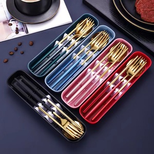 Juego de Cubiertos Portátil de Acero Inoxidable Dorado, Cubiertos de Camping Portugueses Ecológicos con Cuchara, Tenedor y Palillos, Regalo para Camping - Product Image 2