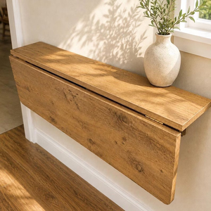Table murale pliante en pin avec étagères, <span class=keywords><strong>bureau</strong></span> Murphy peu encombrant, table d'étude et de repas pliable, égouttoir à vaisselle pliable en bois - Product Image 5