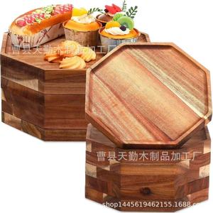 Wooden <b>tray</b> for home use, suitable for steak, pizza, cheese, acacia wood octagonal <b>tray</b>, solid wood afternoon tea <b>snack</b> <b>tray</b> - Product Image 1