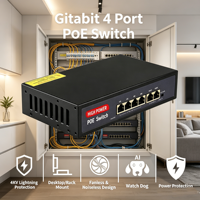 Switches PoE Gigabit de 4 Puertos, Plug and Play, 75w de Alta Potencia, Montables en Rack