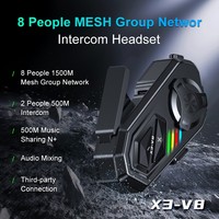 X3-V8 Su Geçirmez Kask Bluetooth İletişim Sistemi 5.1+5.4 Çipli 8 Kişilik Motosiklet İnterkom Grubu
