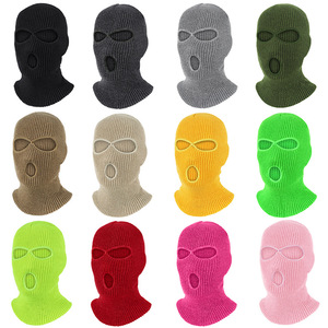 Qianqianwo Skiing Three Hole Knit Mask Warm Double Layer Eye Mouth Opening Head Neck Protector Winter Outdoor Cycling Hat - Product Image 2