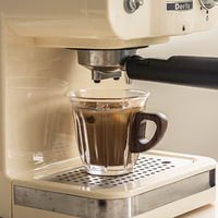 Ensemble de tasses à café blanc cassé en verre, exquises pour la maison, pour expresso et latte, avec support en bois de noyer, design minimaliste japonais, pour le marché international