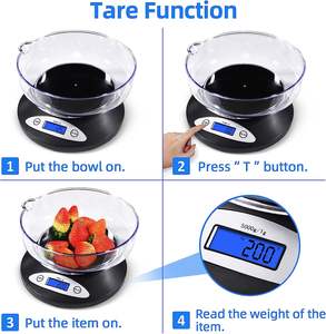 Échelle de poids alimentaire numérique de 5KG avec bol alimentaire cuisine affichage LCD électronique petite balance de nutrition en verre alimentée par batterie - Product Image 6