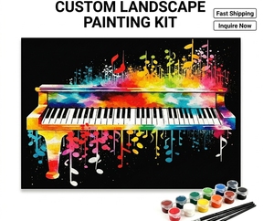 Pintura por Números de Songwoo <span class=keywords><strong>con</strong></span> Fondo Negro, <span class=keywords><strong>Acuarela</strong></span>, Graffiti, Notas Musicales de Piano, Lienzo Único <span class=keywords><strong>con</strong></span> Temática Musical - Product Image 1
