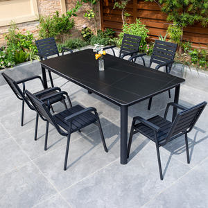 طاولة وكرسي مستطيلي أسود قابل للغسل ومقاوم للماء ومقاوم للطقس - Product Image 1