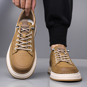 Zapatillas casuales para hombre con suela de goma antideslizante, de cuero, para caminar, estilo informal. - Product Image 3