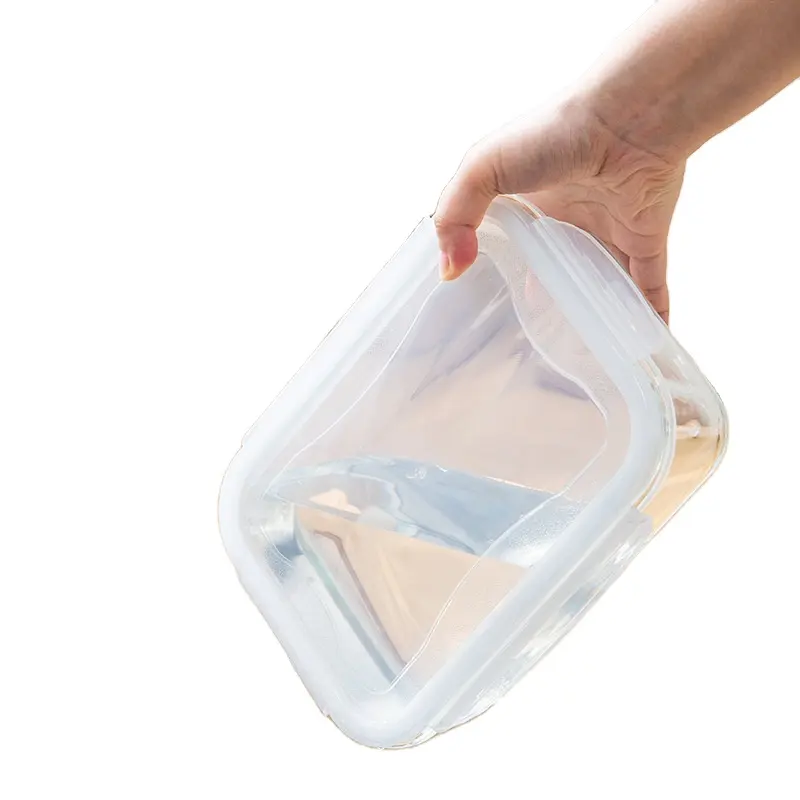 Hete Verkoop Hoge Borosilicaatglas Lunchbox Hittebestendige Magnetron Koelkast Vers Gekoelde Draagbare Bento Box Groothandel