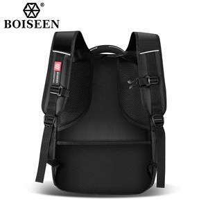 Boiseen Men's Business Backpack Large Capacity Waterproof Laptop Bag For Travel Work Solid Color Black - Product Image 3