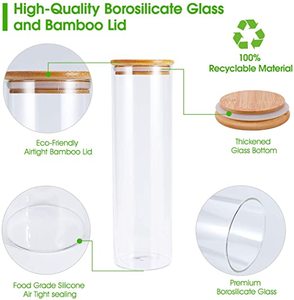 Borosilicate Bamboo Tube Shaped Storage for Glass Spice <b>Jar</b> <b>With</b> Wooden <b>Lid</b> - Product Image 5