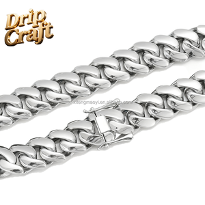 Chaîne cubaine fine en acier inoxydable 14K argent 10/12/14/16/18/20/22mm avec fermoir tête de <span class=keywords><strong>dragon</strong></span>, collier, bijoux en gros - Product Image 4