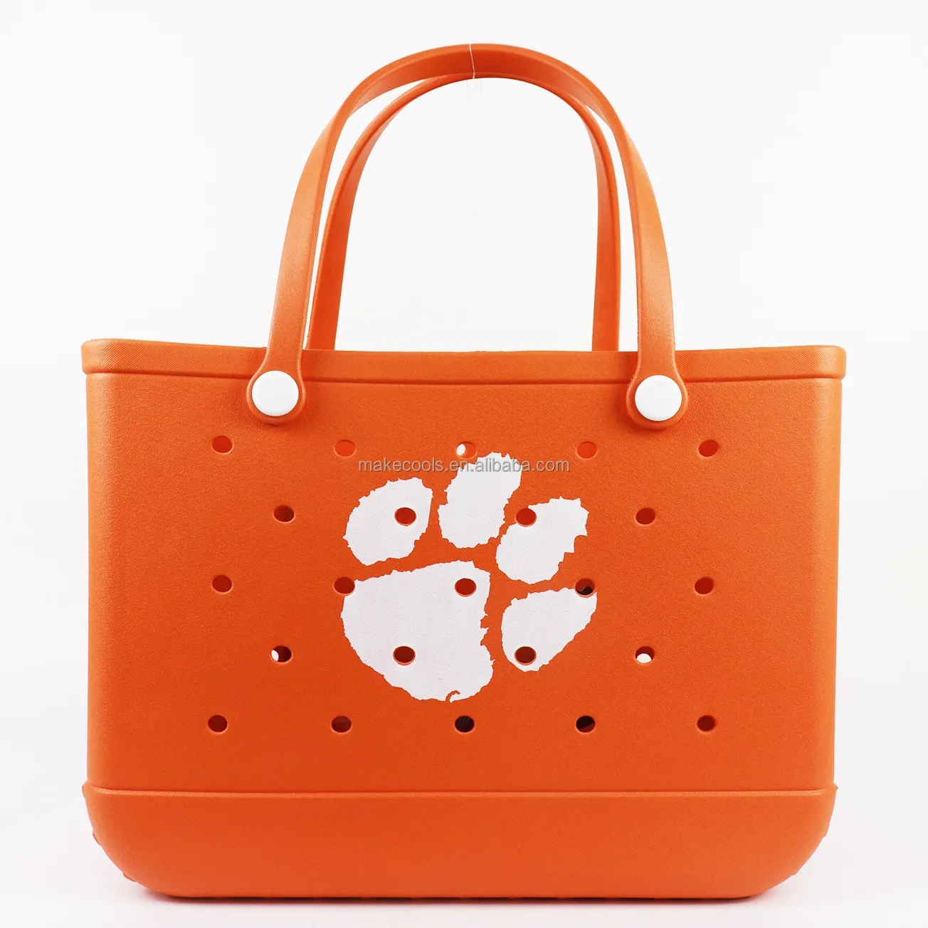 Direct factory print Women Summer Bogg Beach Totes Custom Football print Large Eva Plastic Silicone Bag With Holes