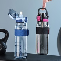 Bouteille d'eau sportive en plastique de 1000 ml pour l'extérieur, avec poignée, en PC, sûre, réutilisable, anti-fuite