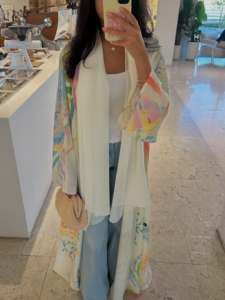 Abaya com Estampa <span class=keywords><strong>Floral</strong></span> em Aquarela para Mulheres Muçulmanas, Kimono Aberto em Chiffon, Vestido Maxi Islâmico por Atacado de Dubai - Product Image 6