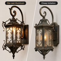 Lámpara de Pared Exterior de Aleación de Aluminio Estilo Europeo, IP65 Impermeable, Lámpara de Pared para Pasillo, Lámpara de Pared Decorativa Vintage para Exteriores