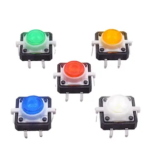 Micro PCB Reset Push Button Tact Switch with RGB LED Illuminated 12*12 4 Pin Dip 12V Tactile Button Momentary Switch
