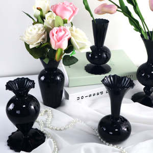 투명 유약 블랙 아트 데코 레트로 데스크탑 장식 꽃병 - Product Image 4